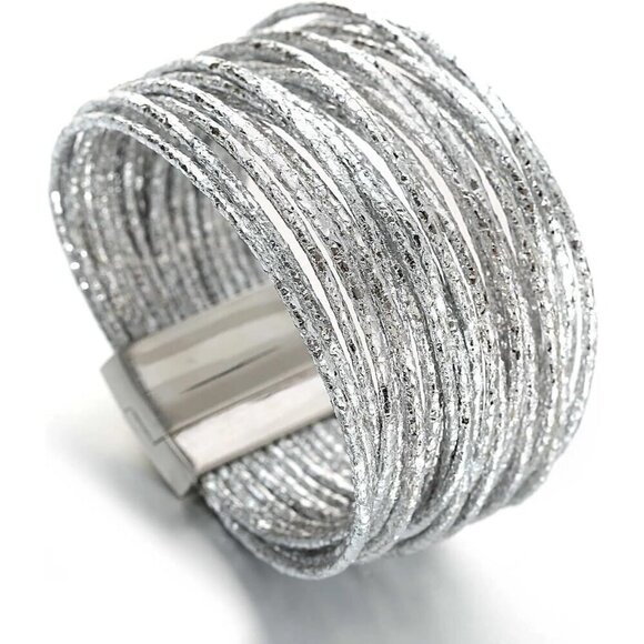 Women, Boho Leather Wrap Multi-Layer Pearl Crystal Bracelet Bangle Jewelry - Picture 2 of 7